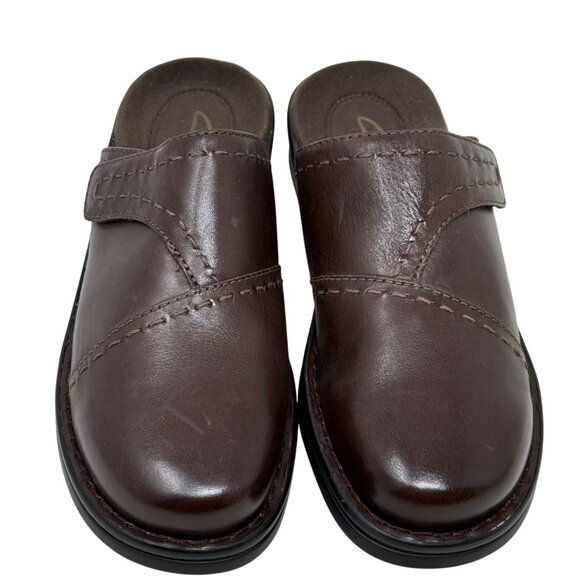 Clarks‎ Womens Leather Slip-On Clog Mule Brown Stitch Accent Size 10M - Picture 3 of 11